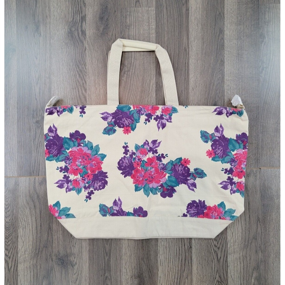 Soft Surroundings Canvas Bag One Size Purple Floral Brand New Carry Cargo Tote